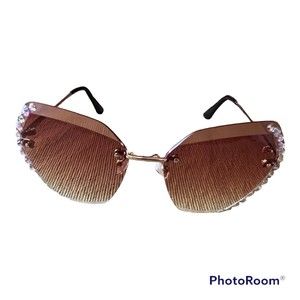Rhinestone Fashion Retro Rimless Crystal Party Sunglasses